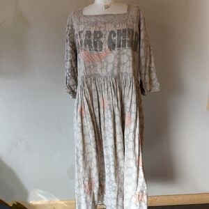 Magnolia Pearl Beige Dress with Moon & Stars on Indian Block Print